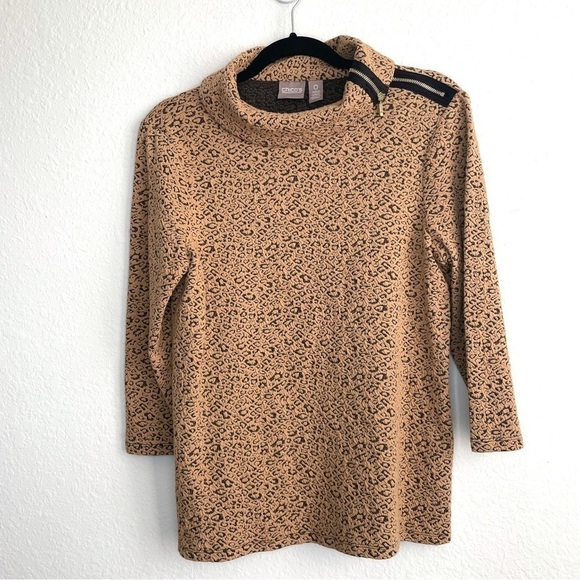 Chico’s Wild Cheetah Envelope Neckline Tee - Picture 1 of 8